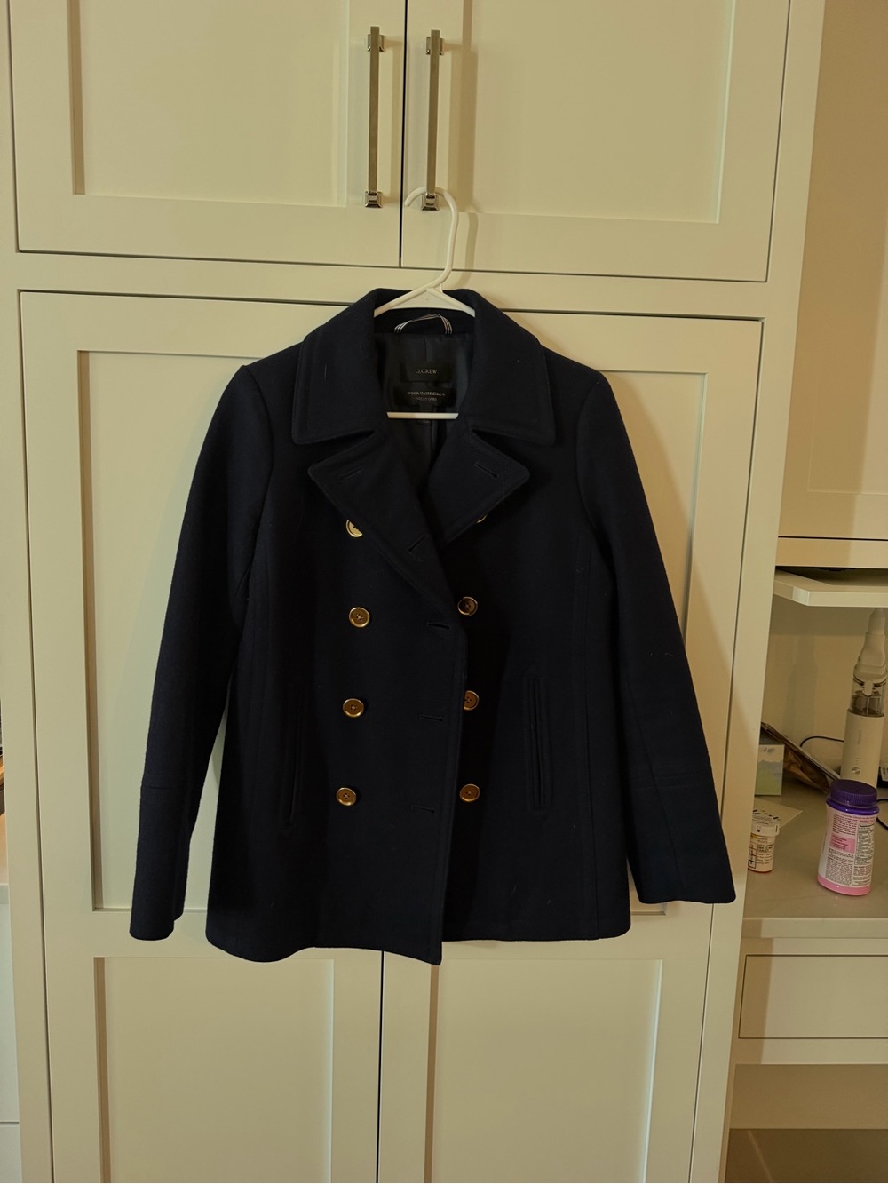 J. Crew Navy Double-Breasted Pea Coat with Gold Buttons